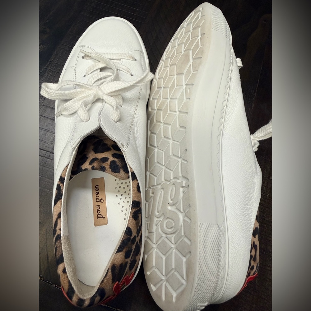 Rare Paul Green White Leather Sneakers with Leopard Accent UK 7 US 9.5 OOH LALA - Picture 6 of 9